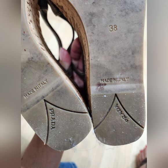 Prada Brown Brown Suede Bamboo Wedges - Picture 4 of 9